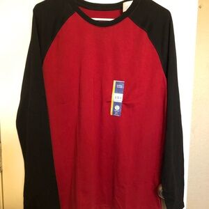 George Men's Long Sleeve Red and Black Tee